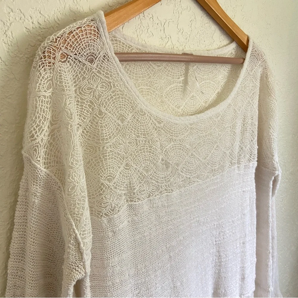 Free People Kristobel Embroidered Yoke Panel Ruffle Top Eggshell